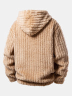 Gestreifter Hoodie mit Kängurutaschen aus Teddy-Fleece