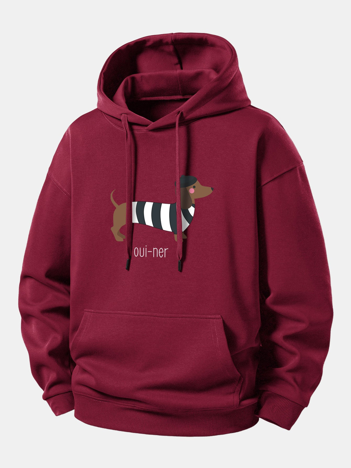 Loszittender Hoodie mit französischem Teckel-Print