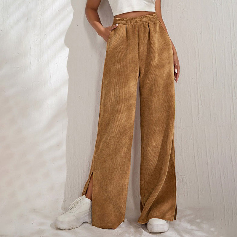 Moniek - Einfarbige Ripp-Design Casual Hose
