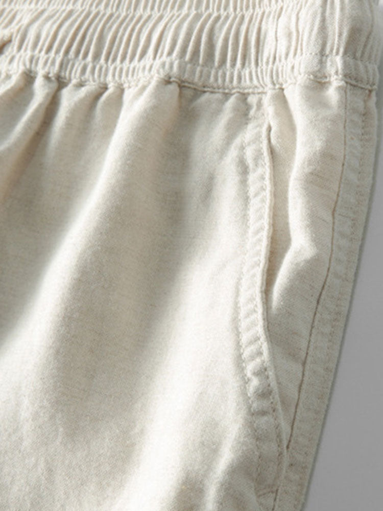 Bequem geschnittenes gehäkeltes V-Ausschnitt Polo mit gerader Leinenhose