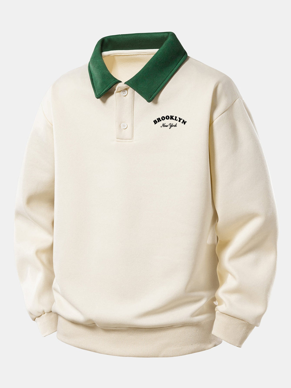Relaxed Brooklyn Print Contrast Polo Sweatshirt