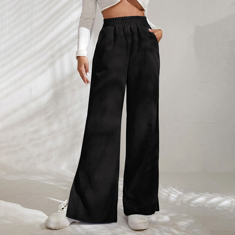 Moniek - Einfarbige Ripp-Design Casual Hose