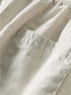 Bequem geschnittenes gehäkeltes V-Ausschnitt Polo mit gerader Leinenhose