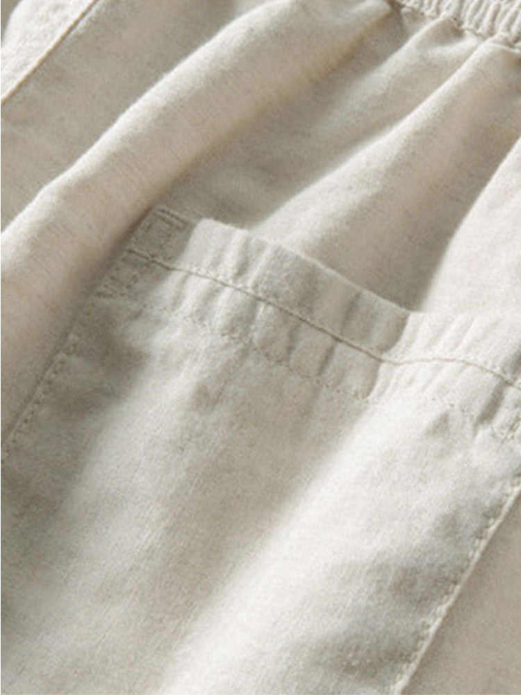 Bequem geschnittenes gehäkeltes V-Ausschnitt Polo mit gerader Leinenhose