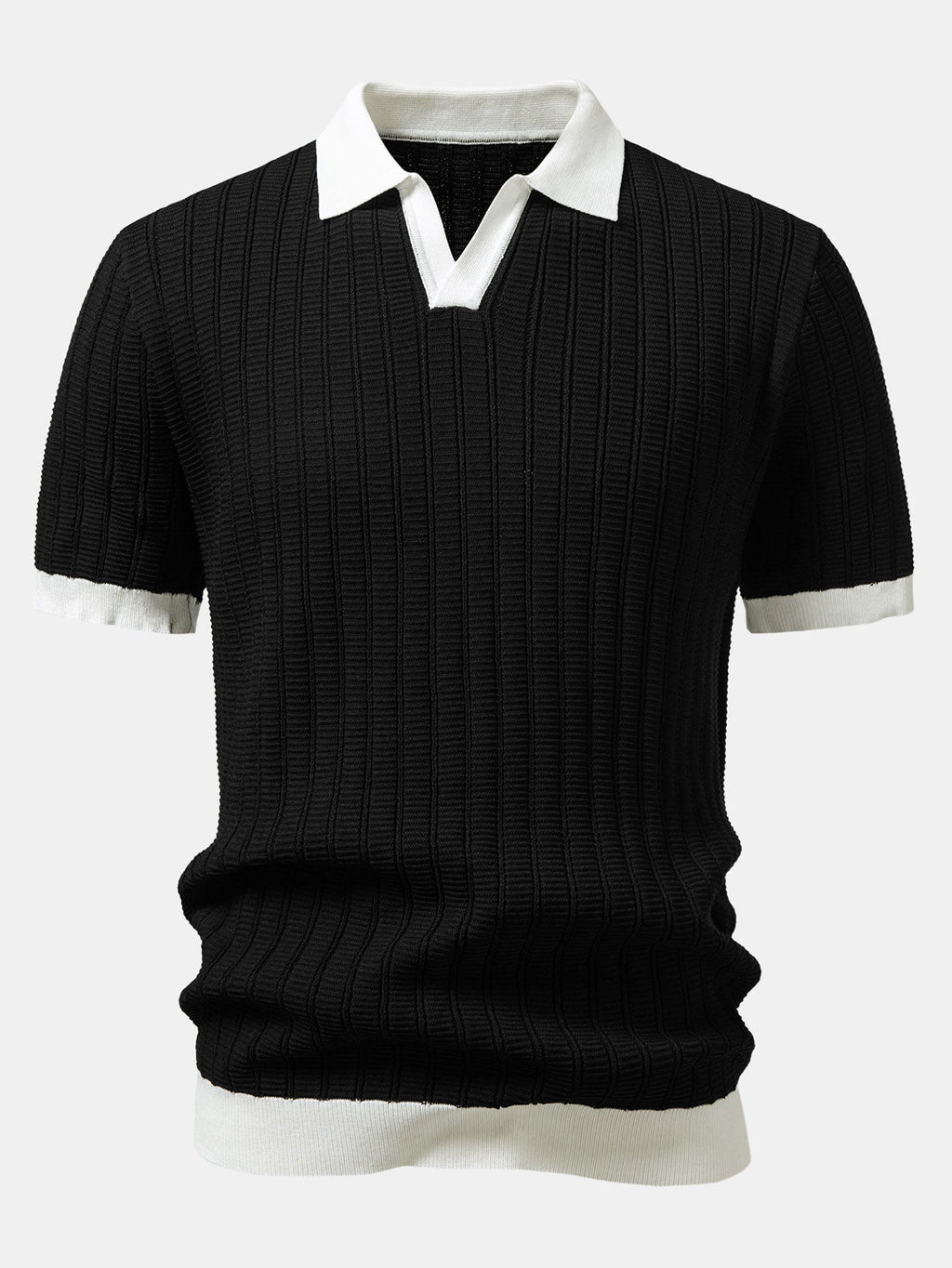 Kontrastreiches Strukturiertes Johnny-Kragen Polo mit Slim Fit Tapered Hose