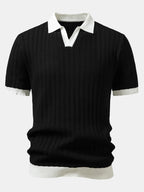 Kontrastreiches Strukturiertes Johnny-Kragen Polo mit Slim Fit Tapered Hose