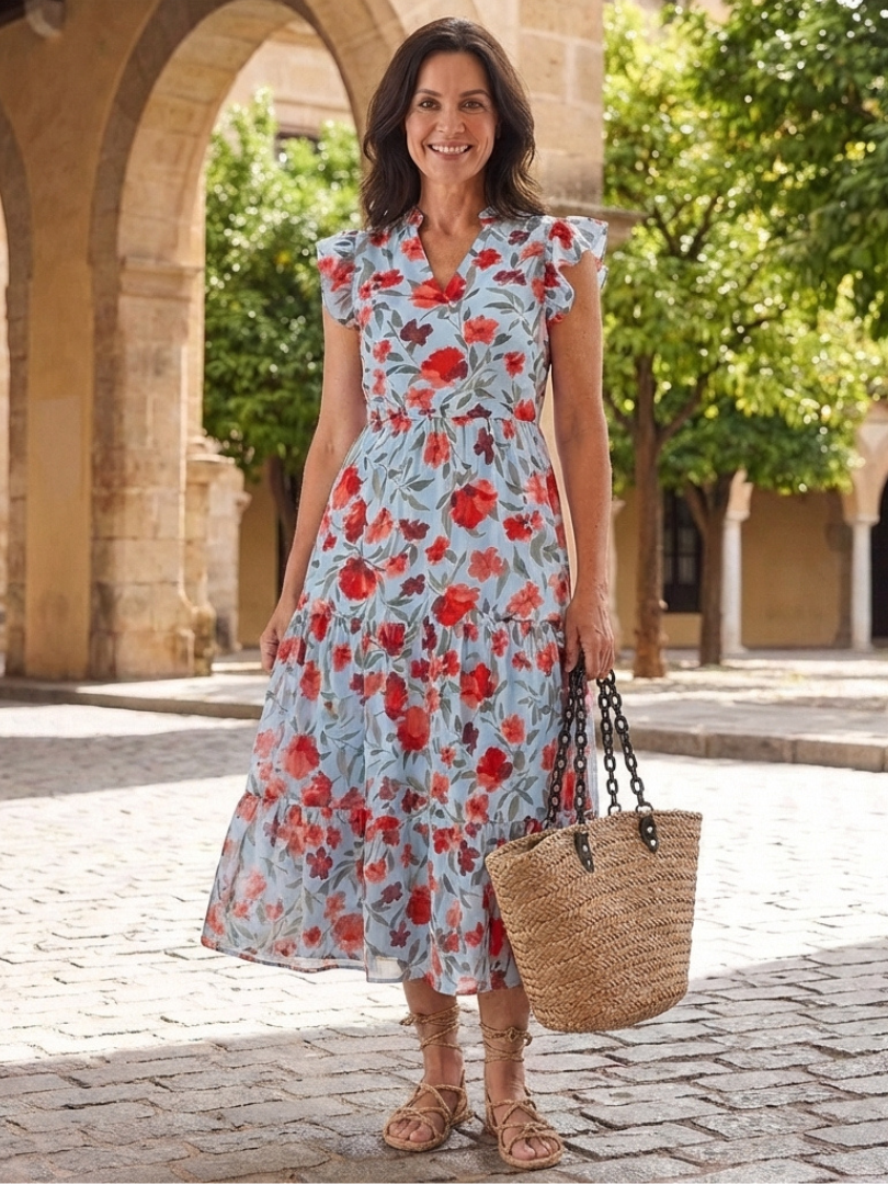 Lila | Elegantes Midi-Blumenkleid