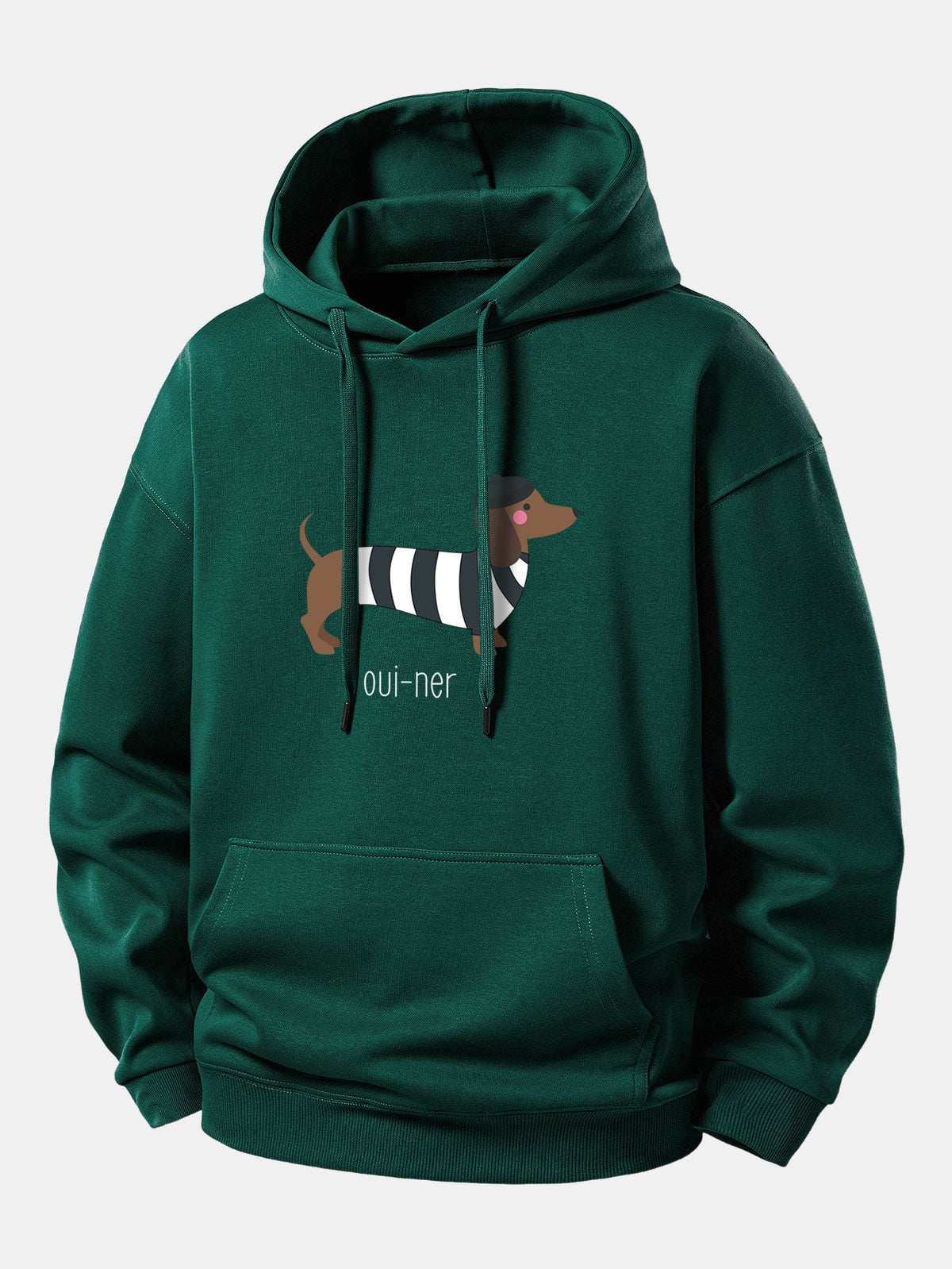 Loszittender Hoodie mit französischem Teckel-Print