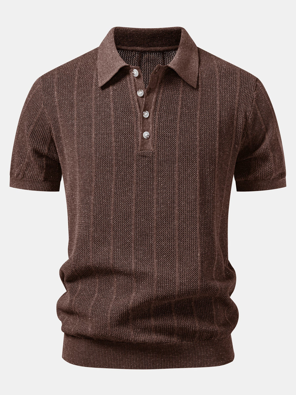 Gestreiftes Leinen-Polo mit offenem Strick und gerade geschnittene Leinenhose