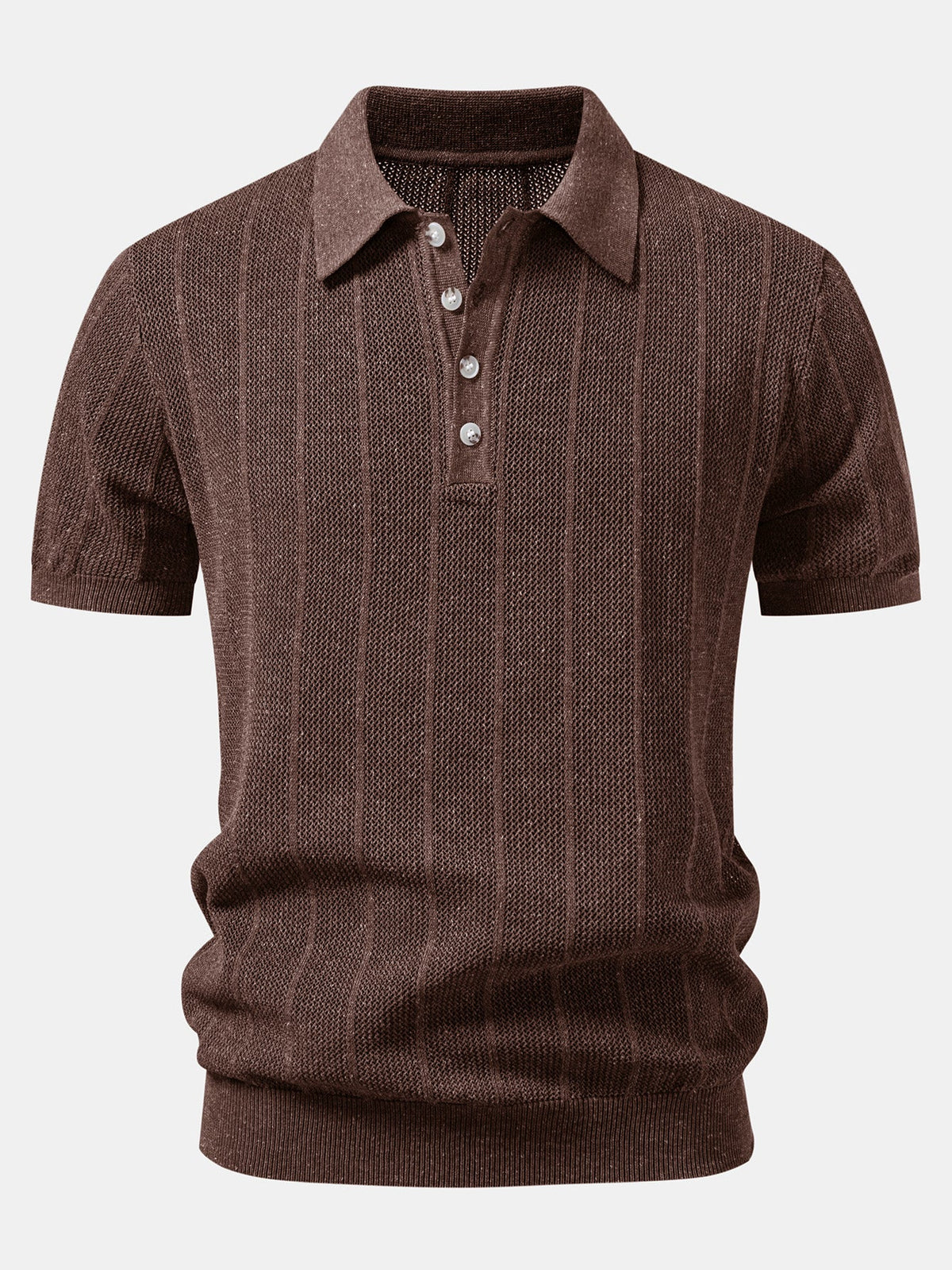 Gestreiftes Leinen-Polo mit offenem Strick und gerade geschnittene Leinenhose