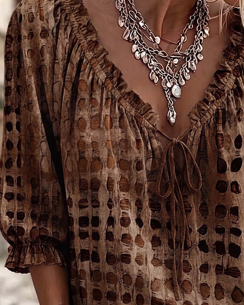 Lena | Blouse with Polka Dot Pattern and Lace-Up Detail