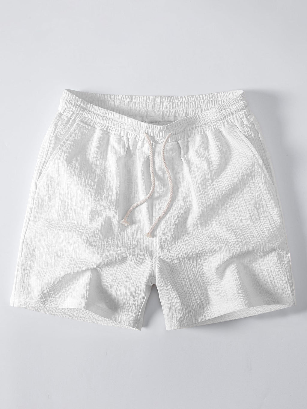 Gestreiftes Hemd mit Textur und Knöpfen sowie Kurzshorts mit Kordelzug – 5"