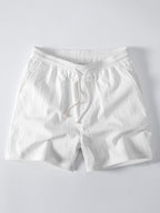 Gestreiftes Hemd mit Textur und Knöpfen sowie Kurzshorts mit Kordelzug – 5"