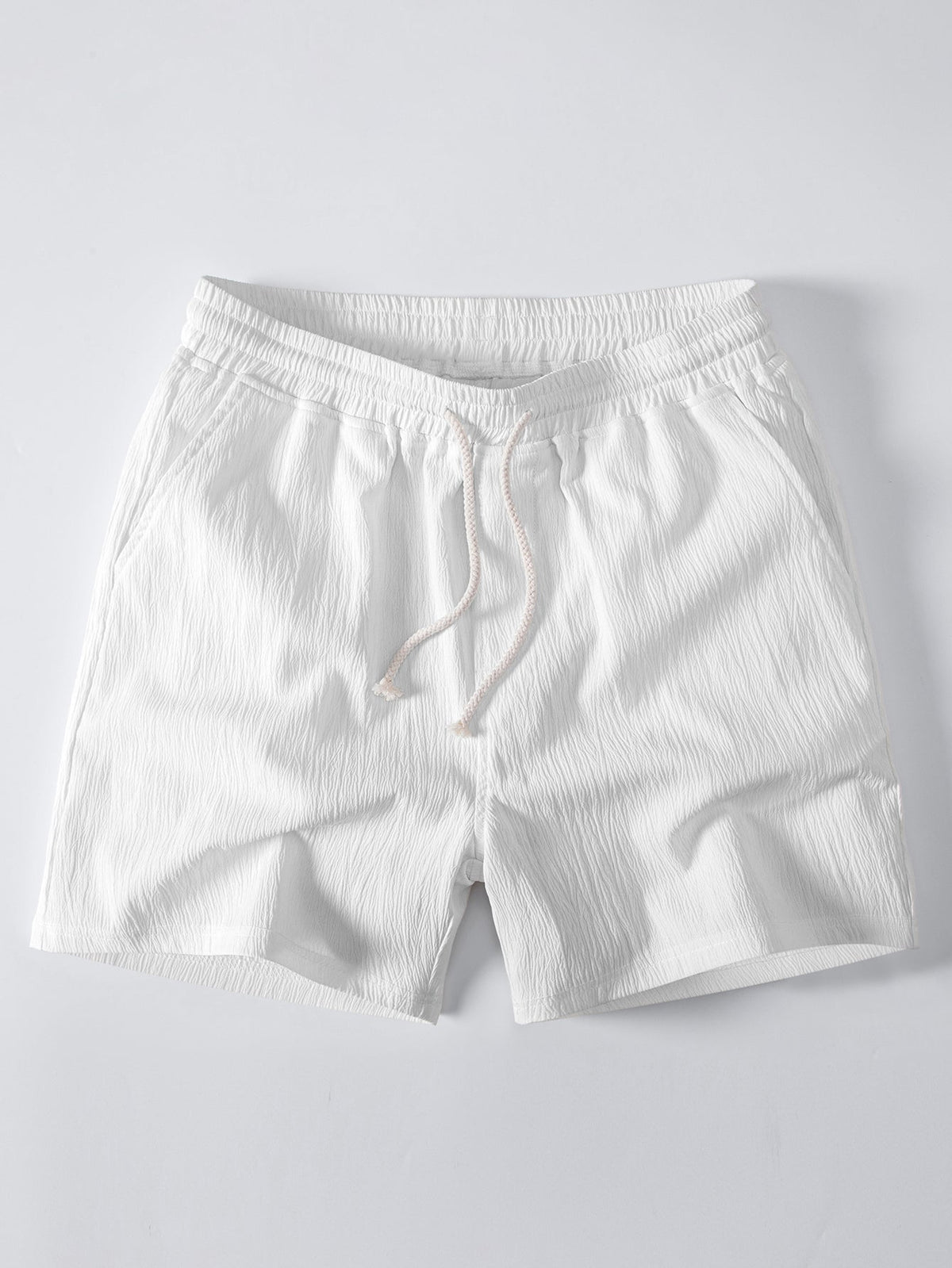 Gestreiftes Hemd mit Textur und Knöpfen sowie Kurzshorts mit Kordelzug – 5"