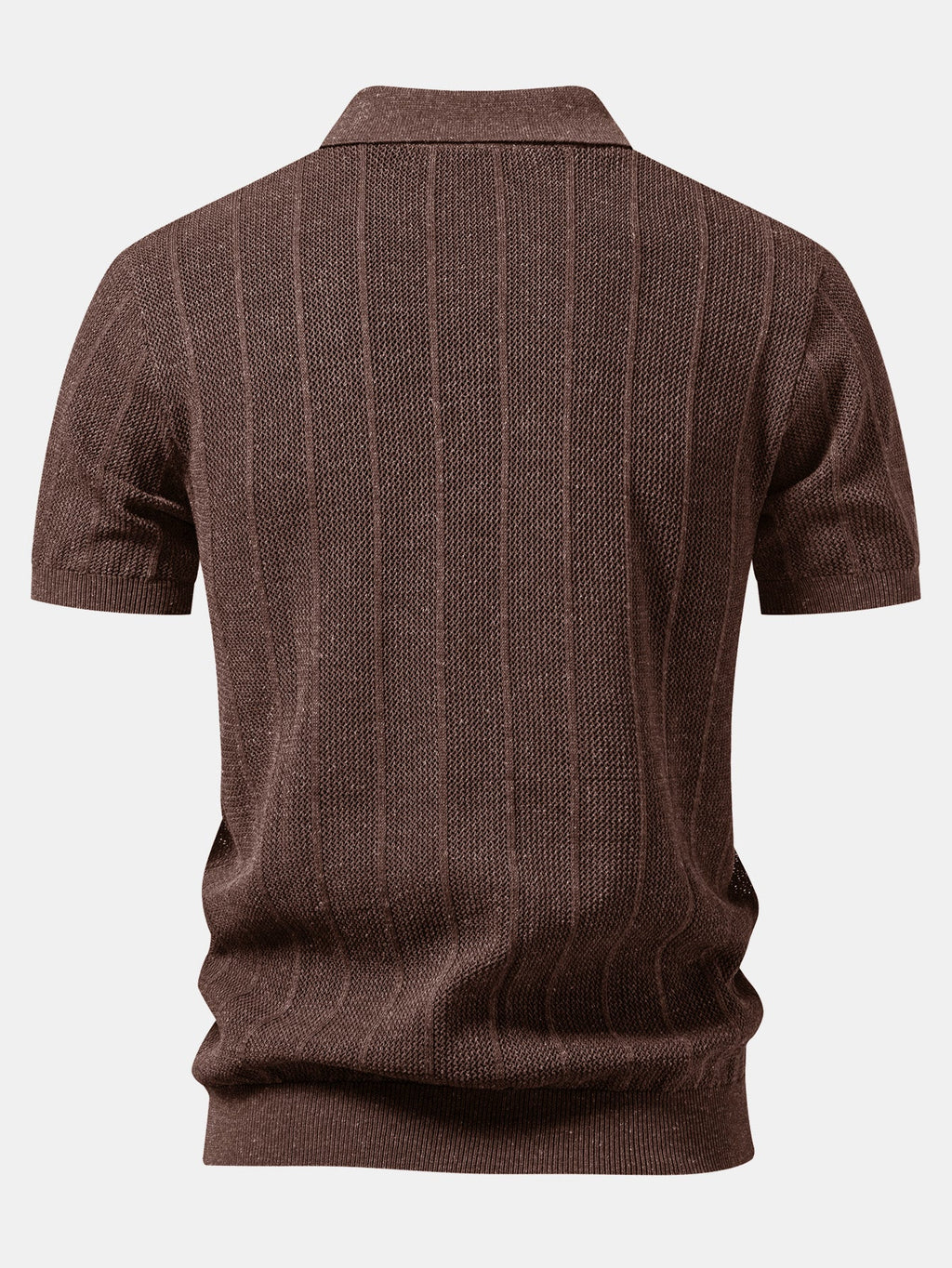 Gestreiftes Leinen-Polo mit offenem Strick und gerade geschnittene Leinenhose