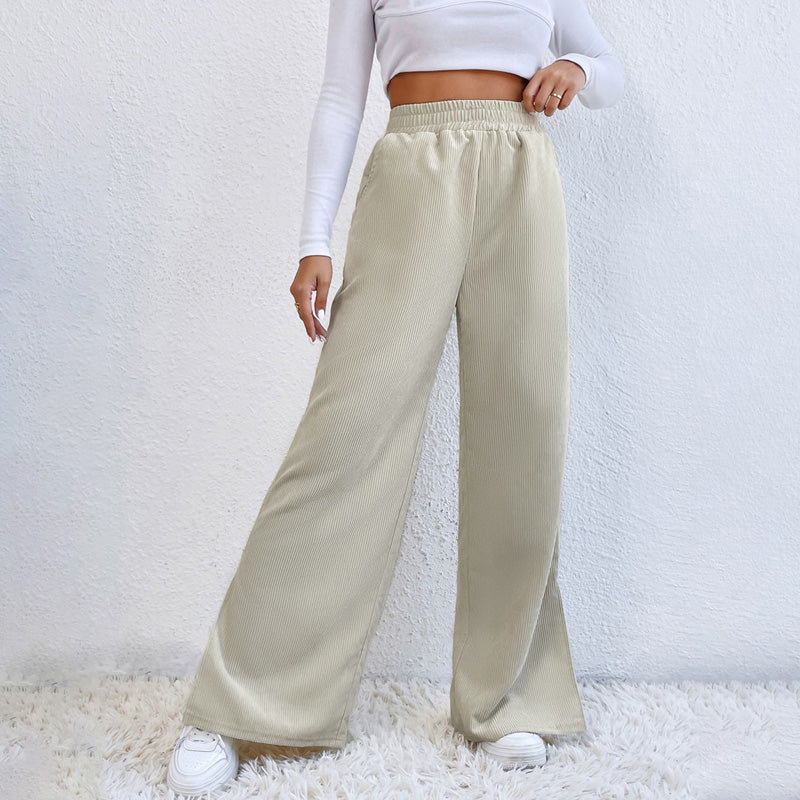 Moniek - Einfarbige Ripp-Design Casual Hose