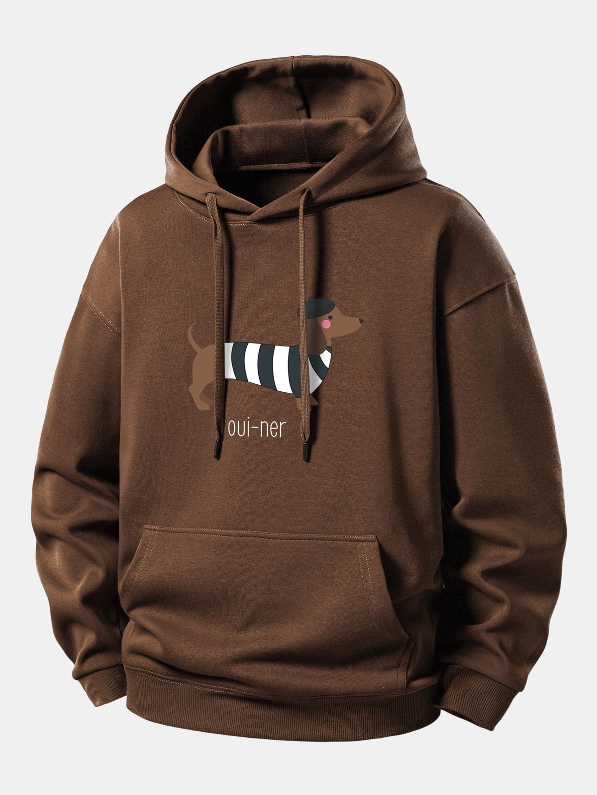 Loszittender Hoodie mit französischem Teckel-Print
