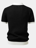 Kontrastreiches Strukturiertes Johnny-Kragen Polo mit Slim Fit Tapered Hose