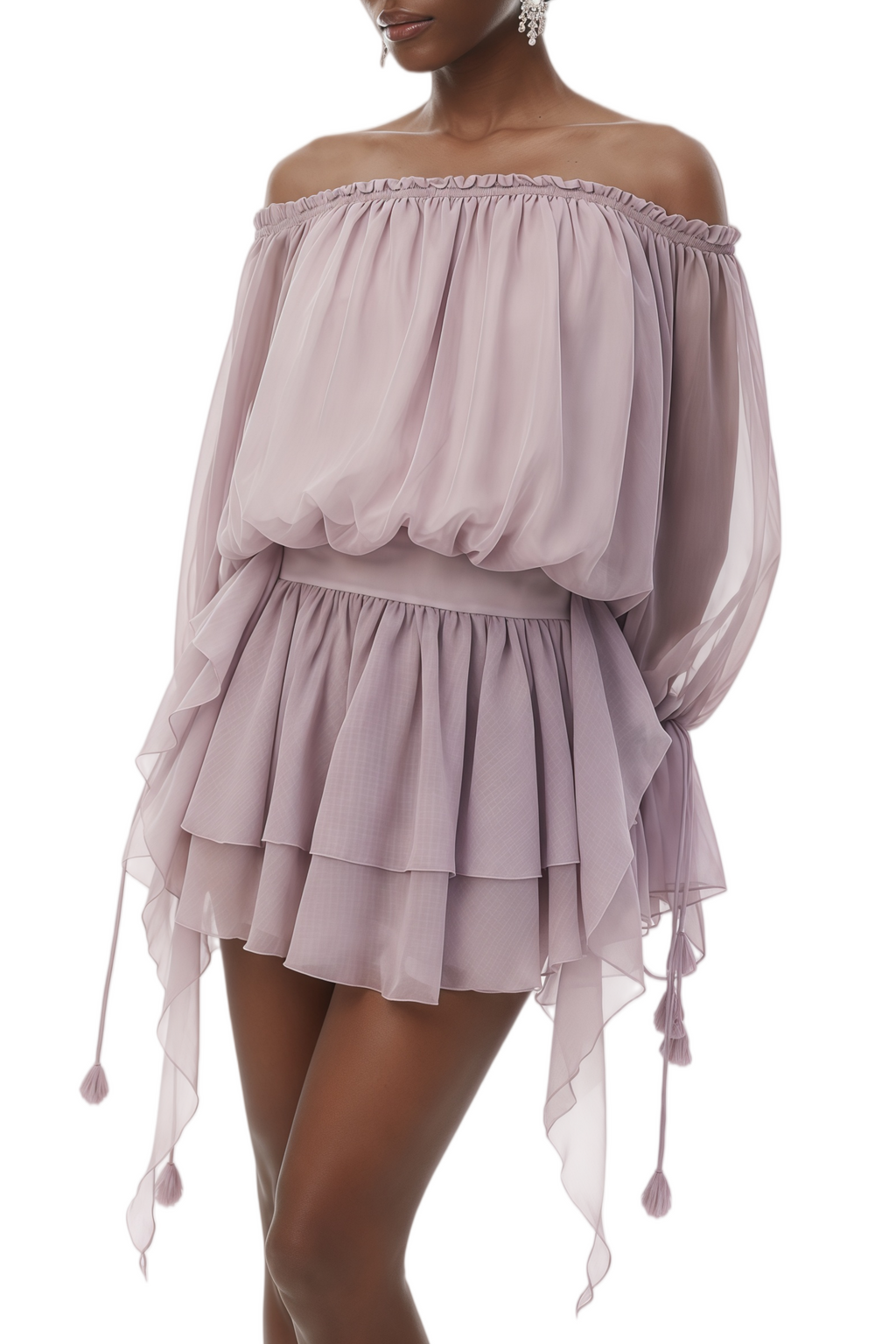 Salome Lilac Ruffled Blouse and Skirt Set