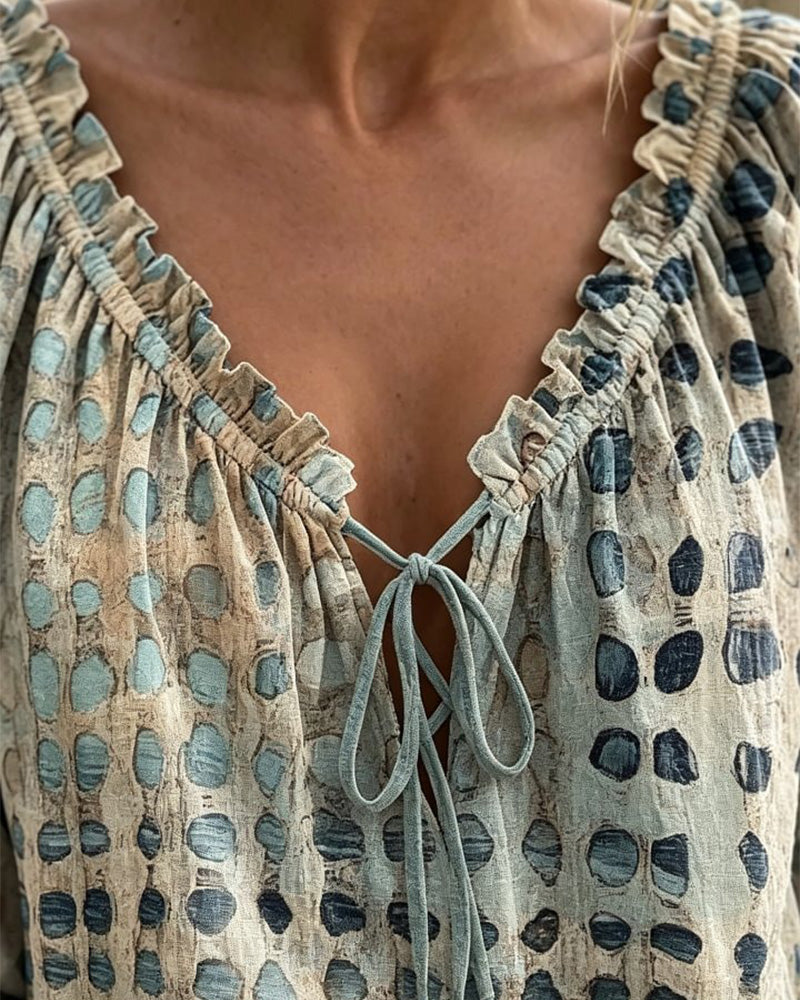Lena | Blouse with Polka Dot Pattern and Lace-Up Detail