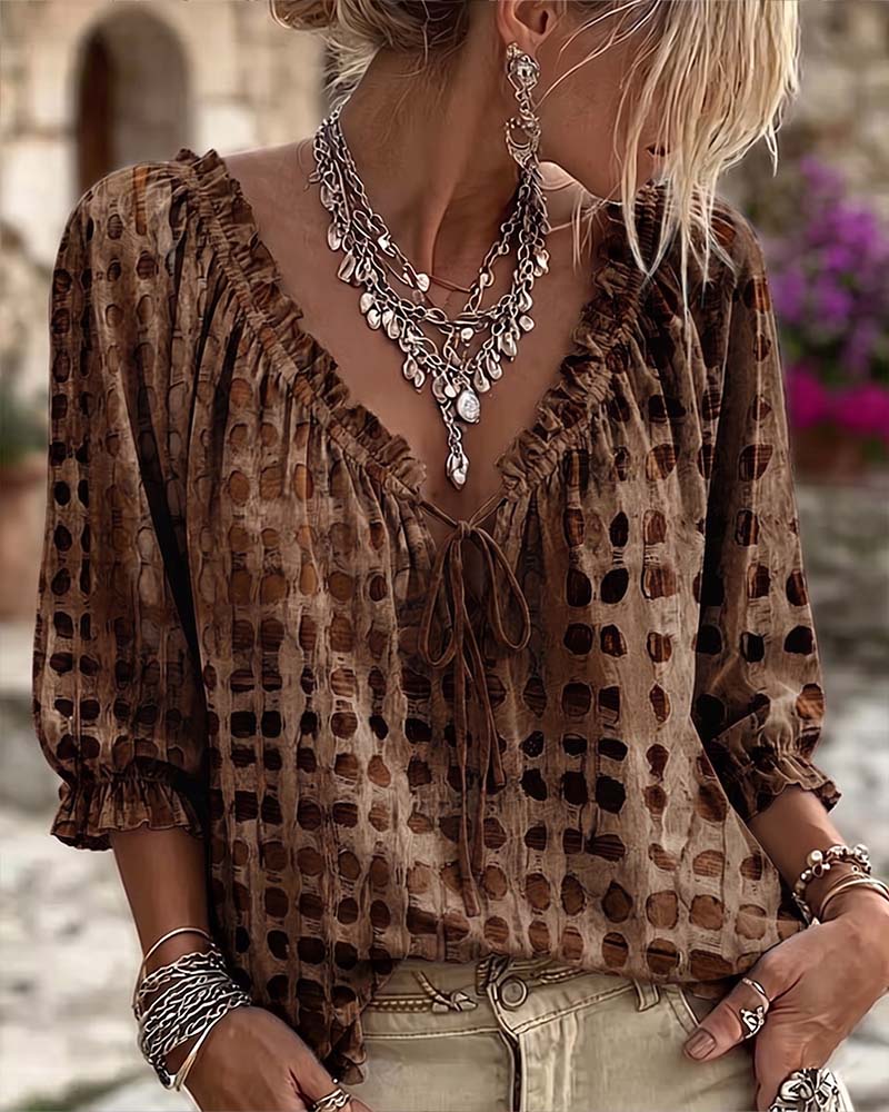 Lena | Blouse with Polka Dot Pattern and Lace-Up Detail