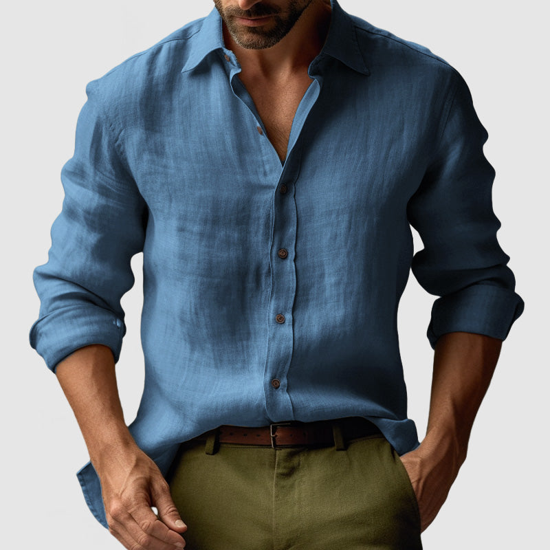 Nestore | Herren Vintage Leinenhemd mit langen Ärmeln