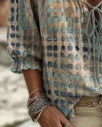 Lena | Blouse with Polka Dot Pattern and Lace-Up Detail