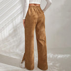 Moniek - Einfarbige Ripp-Design Casual Hose