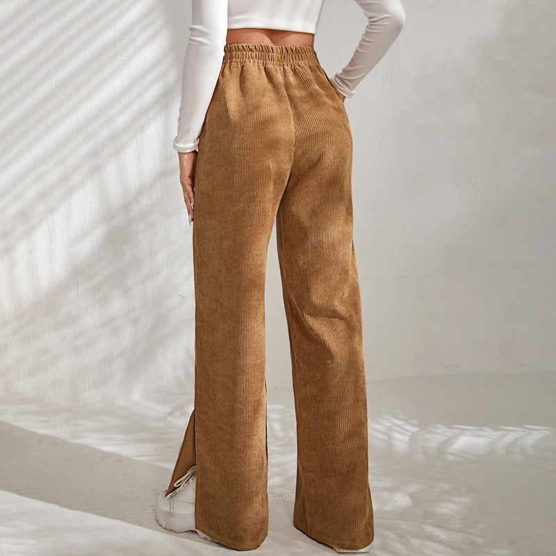 Moniek - Einfarbige Ripp-Design Casual Hose