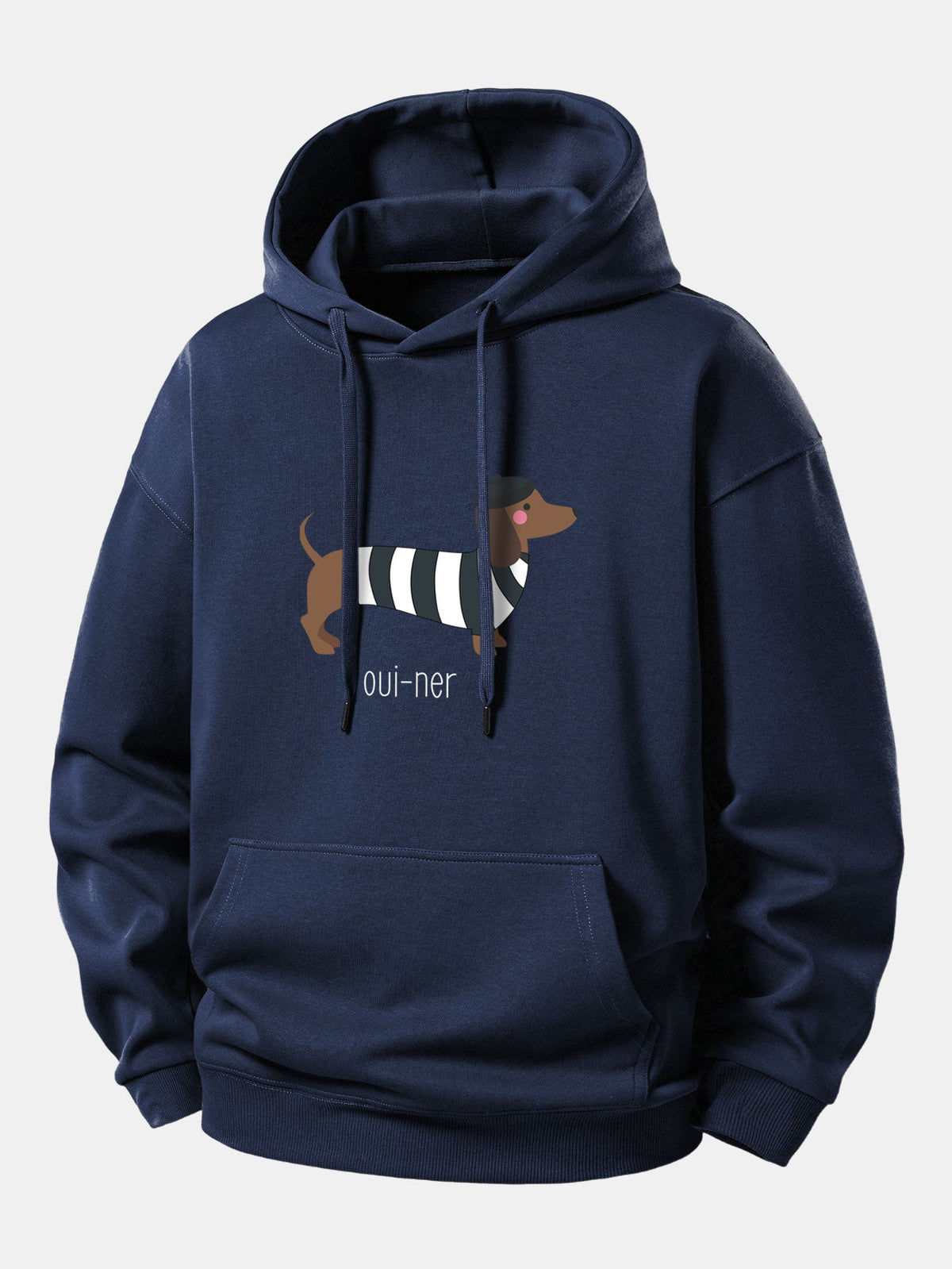 Loszittender Hoodie mit französischem Teckel-Print