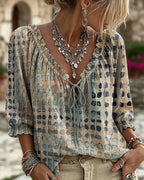 Lena | Blouse with Polka Dot Pattern and Lace-Up Detail