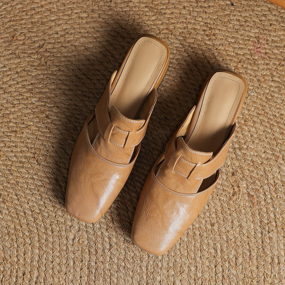 Rosel Leder-Mules mit quadratischer Zehenpartie