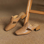 Rosel Leder-Mules mit quadratischer Zehenpartie