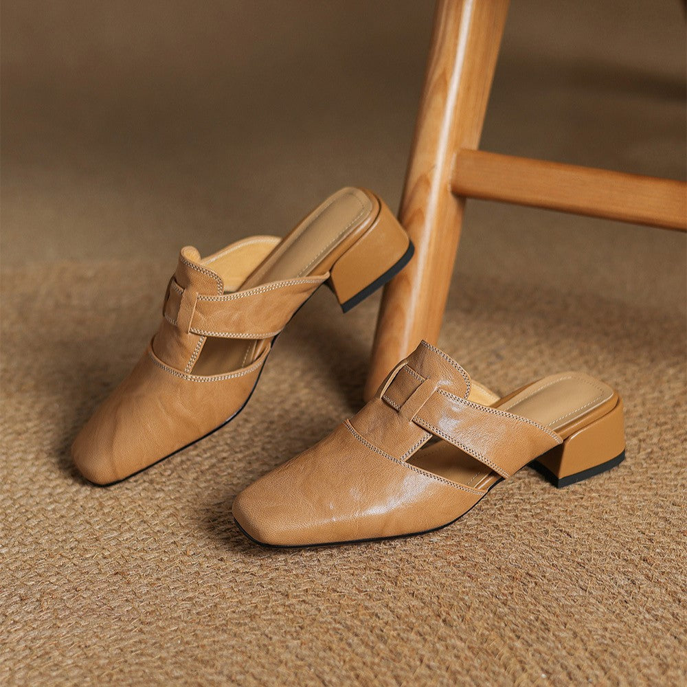Rosel Leder-Mules mit quadratischer Zehenpartie