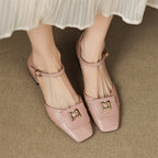 Elvane Leather Mary Jane Buckle Shoes