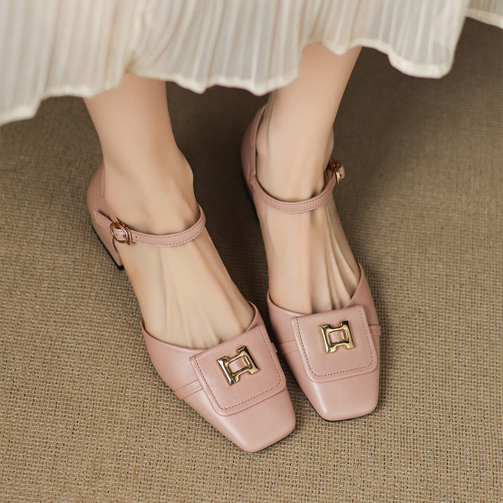 Elvane Leather Mary Jane Buckle Shoes