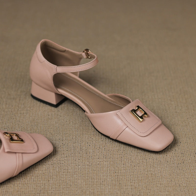 Elvane Leather Mary Jane Buckle Shoes