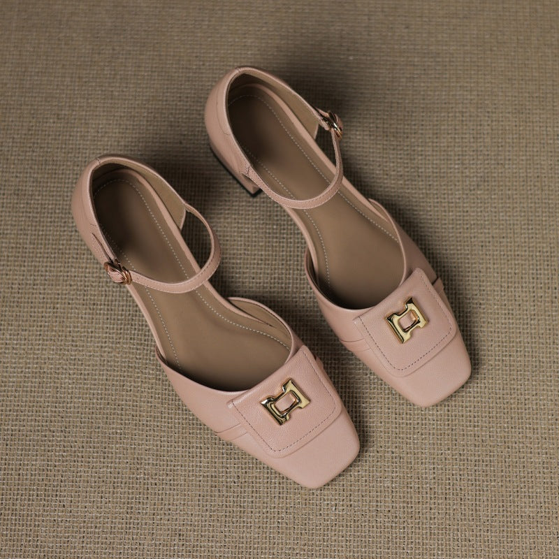 Elvane Leather Mary Jane Buckle Shoes