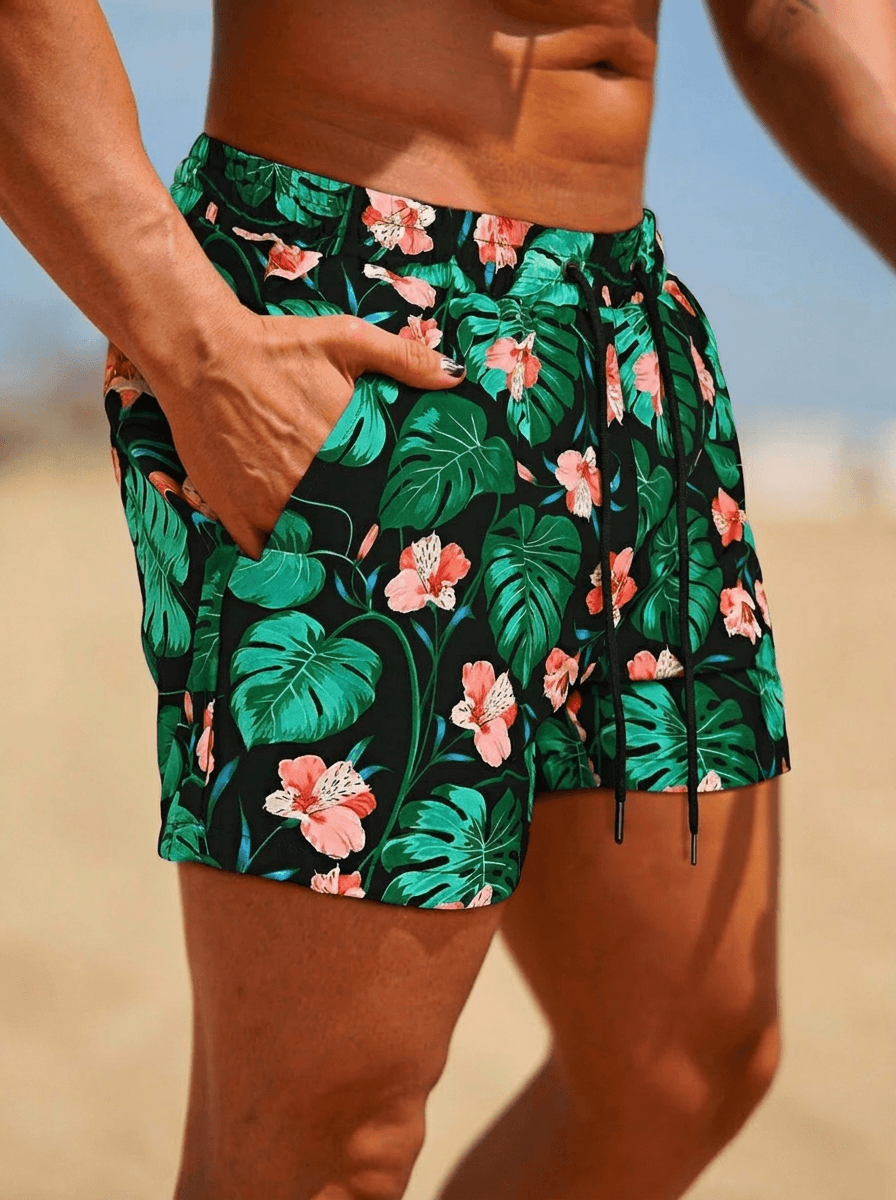 Mondeo Swim Shorts - Black Hibiscus