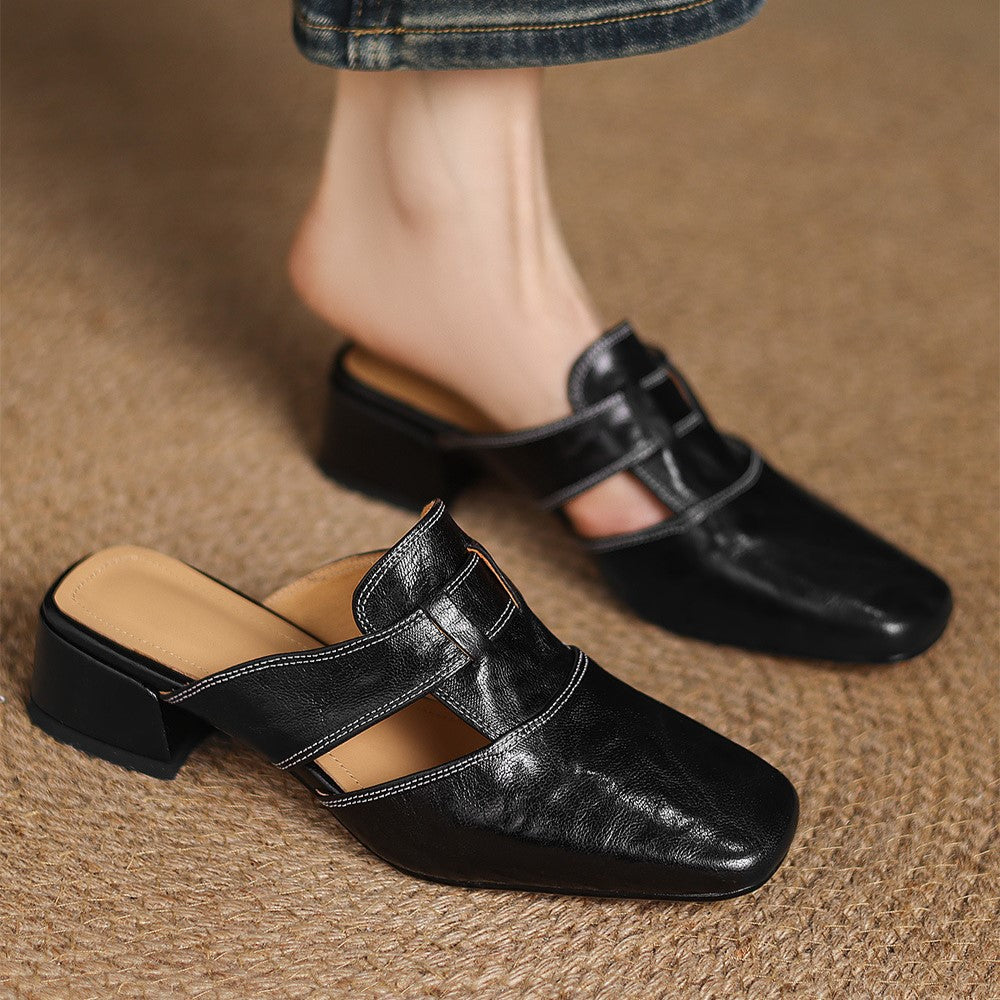 Rosel Leder-Mules mit quadratischer Zehenpartie