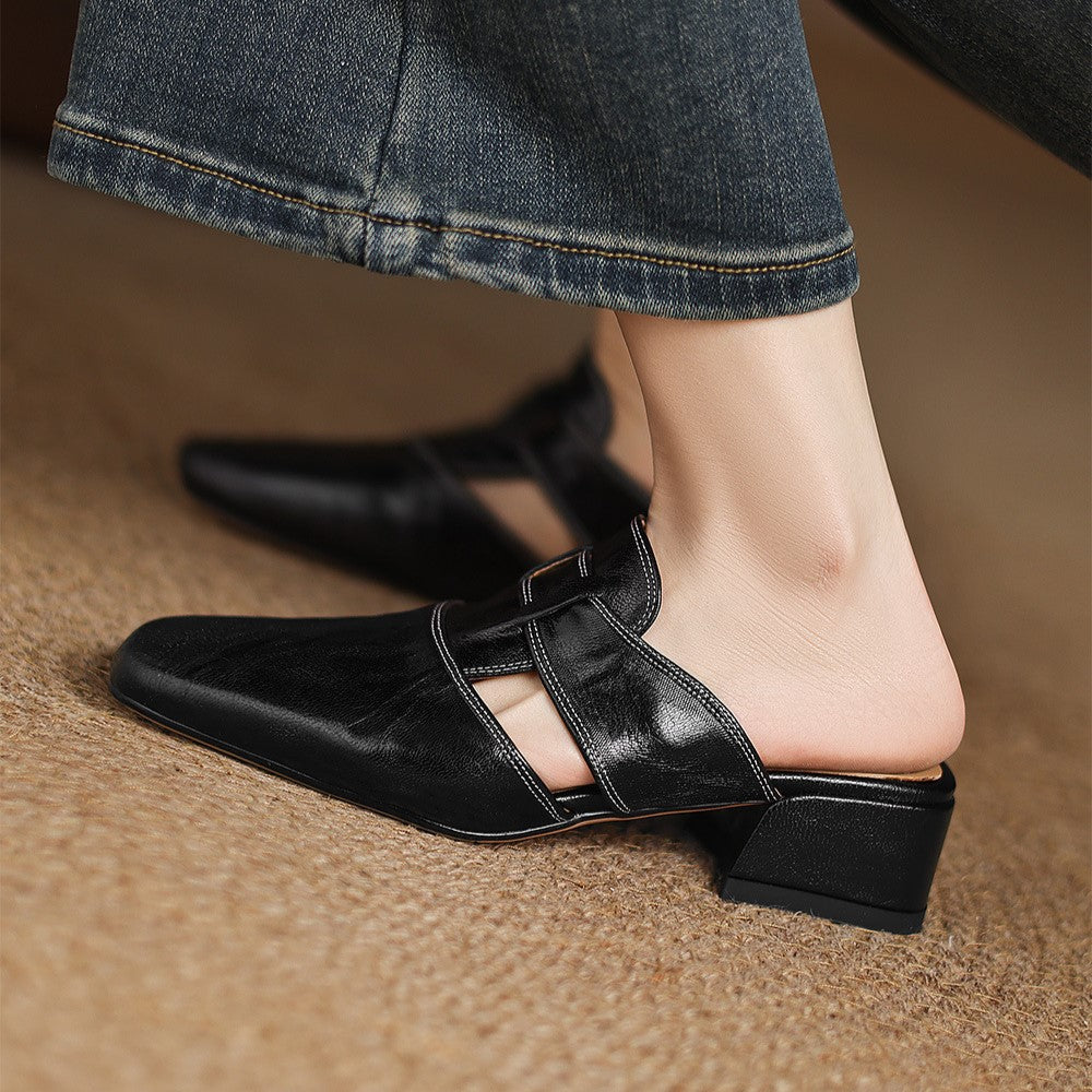 Rosel Leder-Mules mit quadratischer Zehenpartie