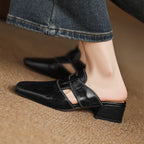 Rosel Leder-Mules mit quadratischer Zehenpartie
