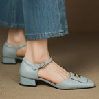 Elvane Leather Mary Jane Buckle Shoes