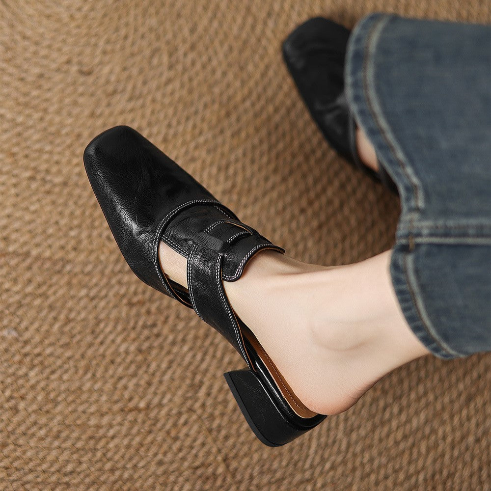 Rosel Leder-Mules mit quadratischer Zehenpartie