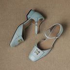 Elvane Leather Mary Jane Buckle Shoes