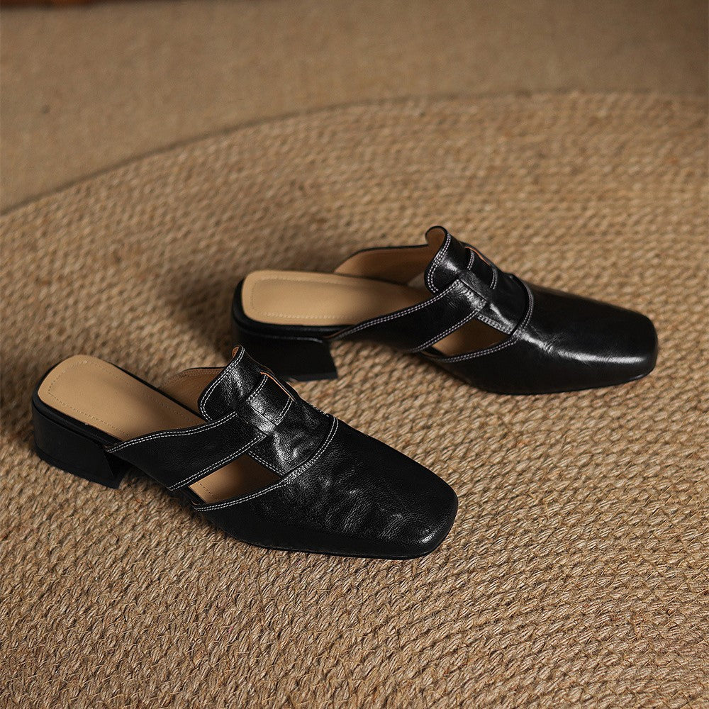 Rosel Leder-Mules mit quadratischer Zehenpartie