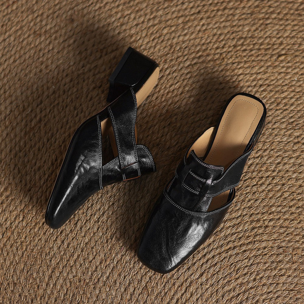 Rosel Leder-Mules mit quadratischer Zehenpartie