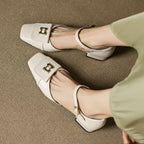 Elvane Leather Mary Jane Buckle Shoes