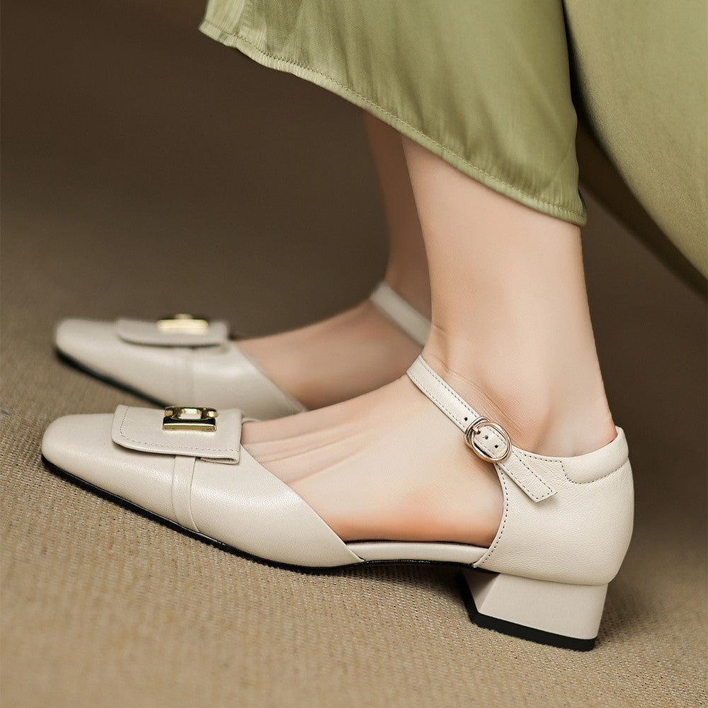 Elvane Leather Mary Jane Buckle Shoes