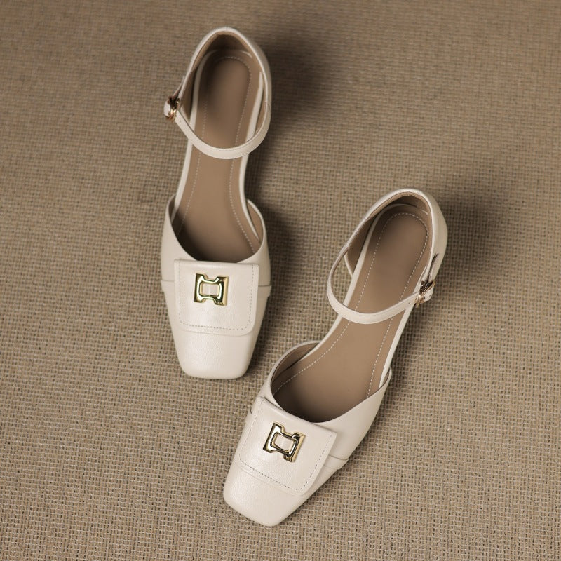 Elvane Leather Mary Jane Buckle Shoes